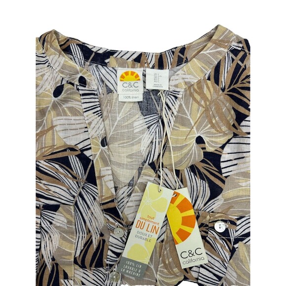 C&C California Women's Mandarin Collar Long Sleeve Shirt‎ Button Up Roll Tab New - Picture 2 of 12